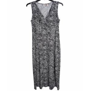Chico's Black & White Abstract Animal print jersey maxi lounge dress size 1 M
